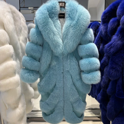 YOLOAgain 2025 Winter Warm Luxury Real Fox Fur Coat Women Pink Fox Fur Jacket Long