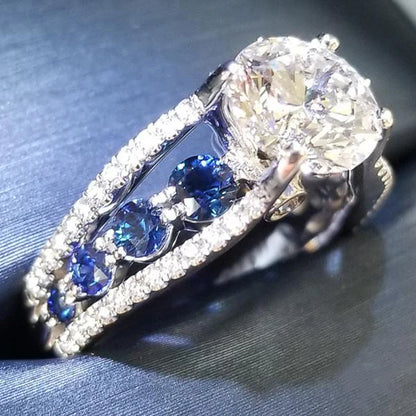 CAOSHI Luxury Blue Crystal Stone Rings with Tiny Flower Cubic Zirconia Pretty Women's Jewelry Elegant Engagement Accessories