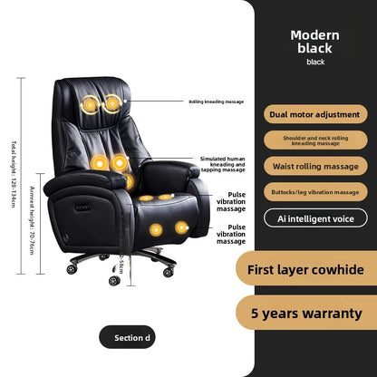 Electric Massage Boss Chair Heated Ventilated Gaming Chair Genuine Leather Executive Computer Seat Luxury Ergonomic Office Chair
