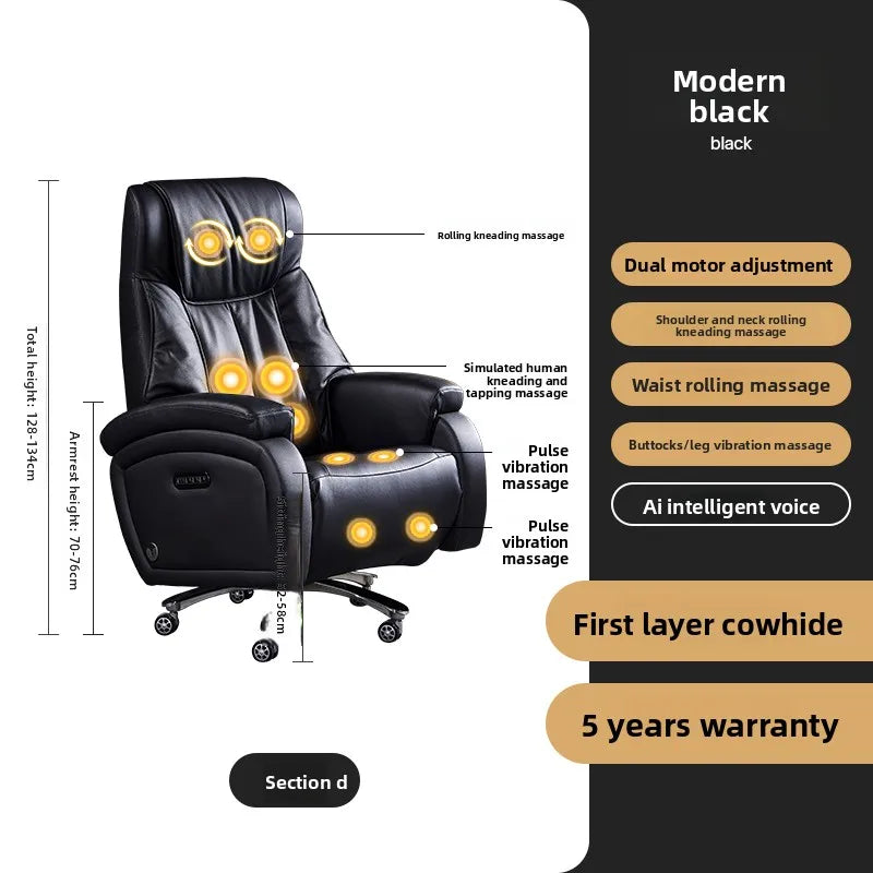 Electric Massage Boss Chair Heated Ventilated Gaming Chair Genuine Leather Executive Computer Seat Luxury Ergonomic Office Chair