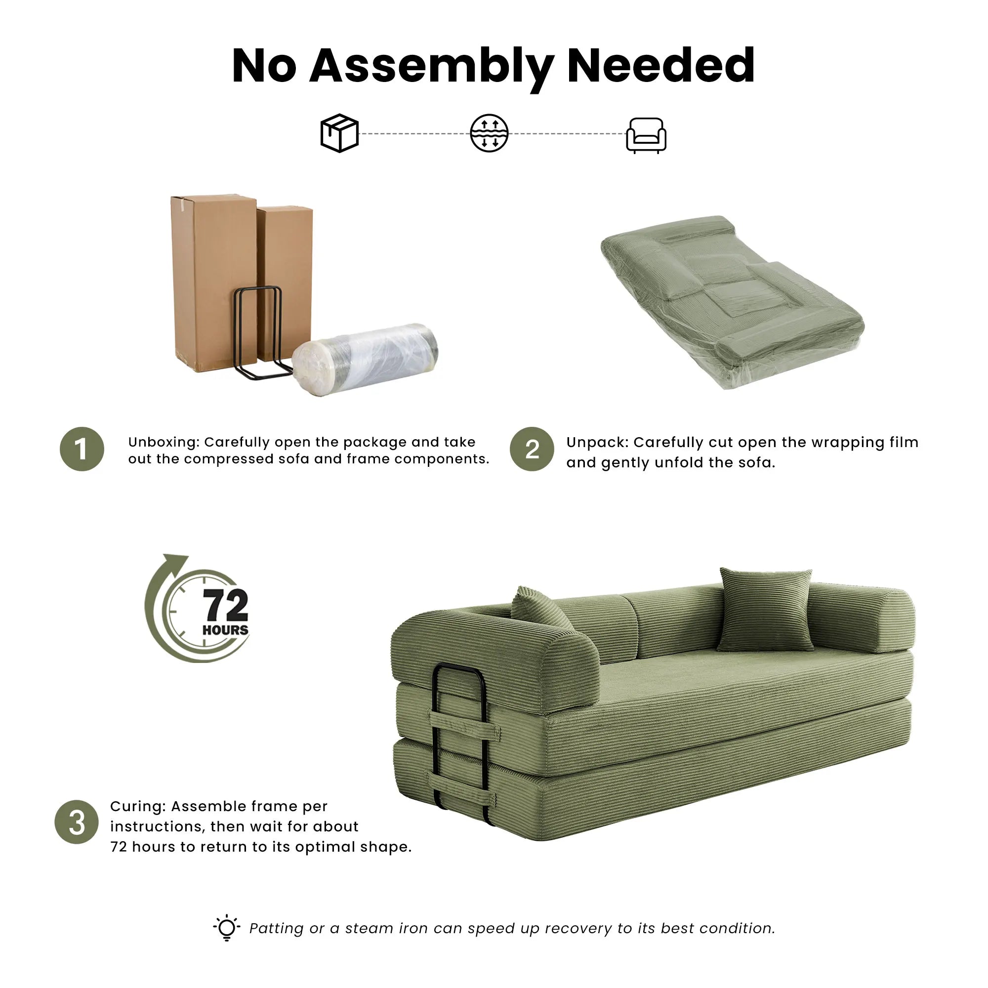 79’’ Folding Convertible Sofa Bed Corduroy Upholstered Boneless Couch, Loveseat Sleeper Floor Sofa for Living Room Bedroom - Kimlud