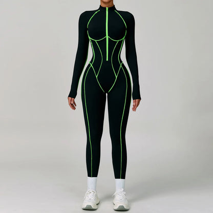 Yoga Bodysuits Women  Breathable Workout Sets Gym Clothes Push Up Fitness Running Sportwear Sexy Zipper Leggings Suit