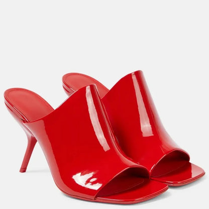 2025 New Style Women's High Heels Shoes Patent leather Pointed Toe Solid Color Night Club Party Shoes Femme Summer Half Slippers