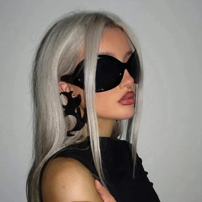 Oversized Punk Oval Sunglasses Y2K Unique Women Men Trend Goggle Sports Sun Glasses Lady Luxury Brand Designer New Eyewear UV400 - Kimlud