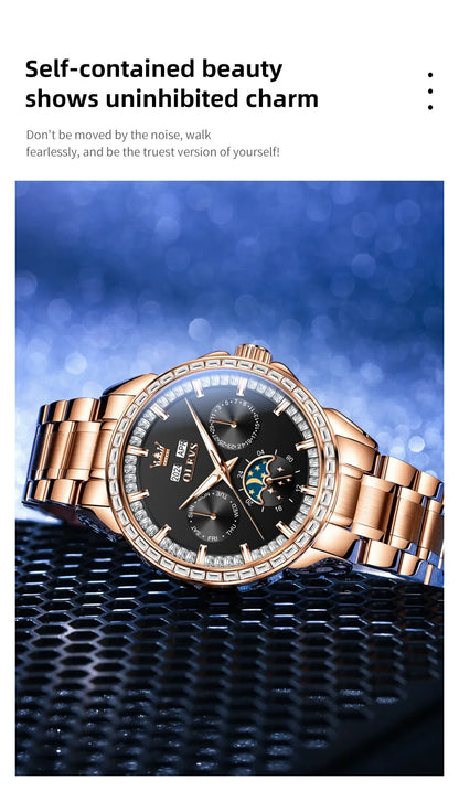 OLEVS 6695 Automatic Mechanical Men's Watches Luxury Brand Original Diamond Bezel Moon Phase Perpetual Calendar Man...