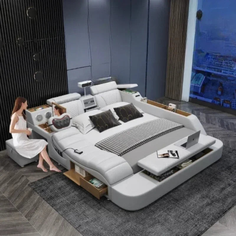 Budget-friendly Multifunctional massage tatami leather bed double modern simple wedding with projector smart Bedroom Furniture