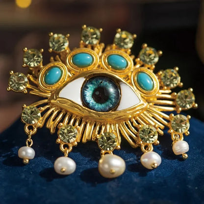 Deluxe Exaggerated Eye Brooch Baroque Pearl Tassel for Men Women Unisex Pin Jewelry Vintage Badge