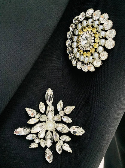 TWOTWINSTYLE Solid Slimming Spliced Bead Coat for Women Lapel Long Sleeves Patchwork Lace Up Temperament Jackets Female Clothing