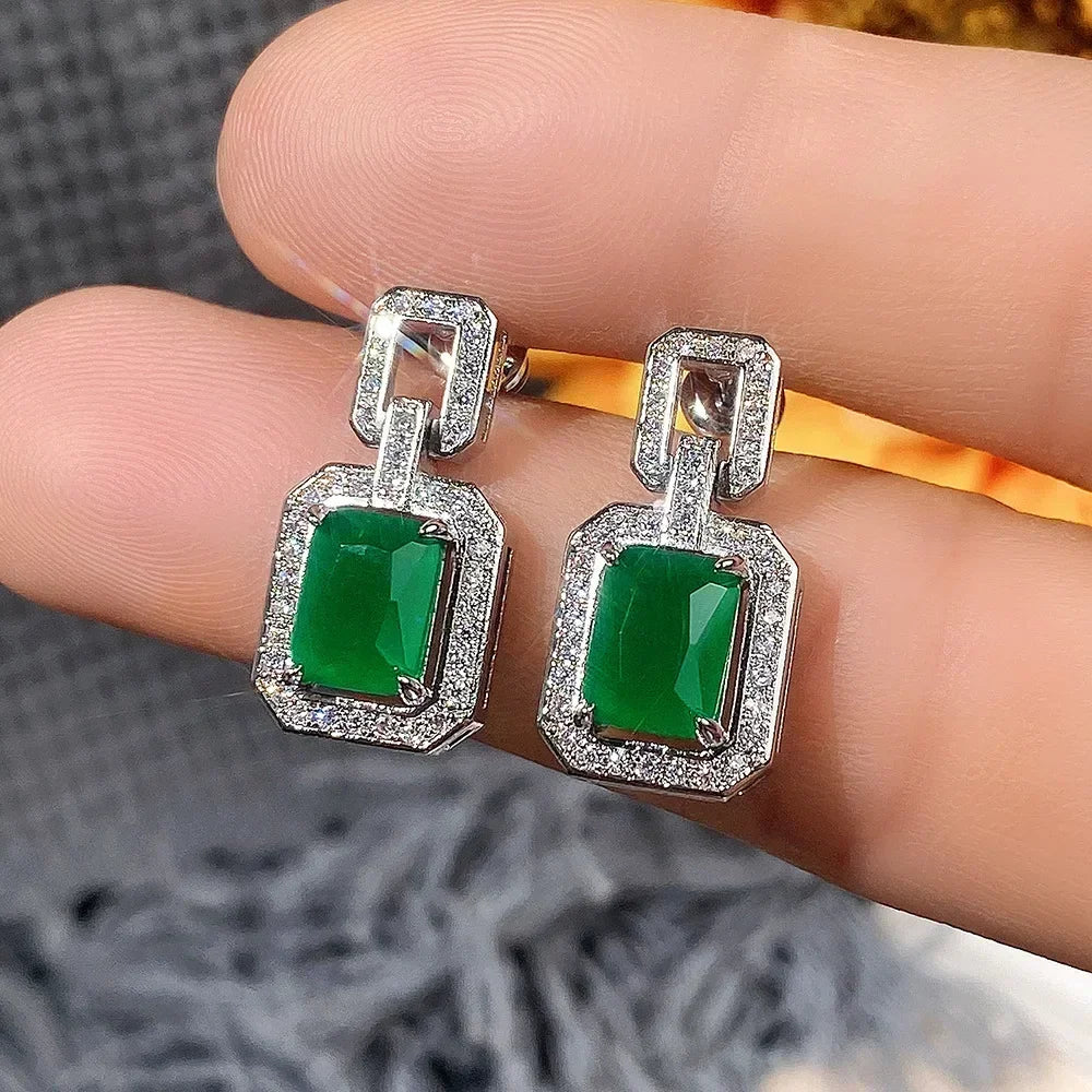 Fashionable Banquet Elegant Emerald Cubic Zirconia Earrings, High-end Inlaid Wedding Style Swaying Jewelry Accessories |...