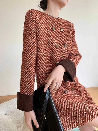 Skirt Women's Autumn and Winter French Retro Style Socialite Wool Tweed Dress dresses | Kimlud Office Premium Dress