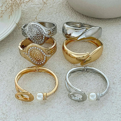 IngeSight.Z Exaggerated Large Inlaid Rhinestone Watch Shaped Heavy Metal Spring Bangles Women's Classic Statement Party Jewelry