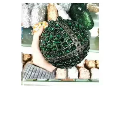 Woman Silver Crystal Stone Ball Shape Evening Bag Banquet Birthday Party Gift Lady Handbag Wedding Bridal Diamond Hollow Purse - Kimlud