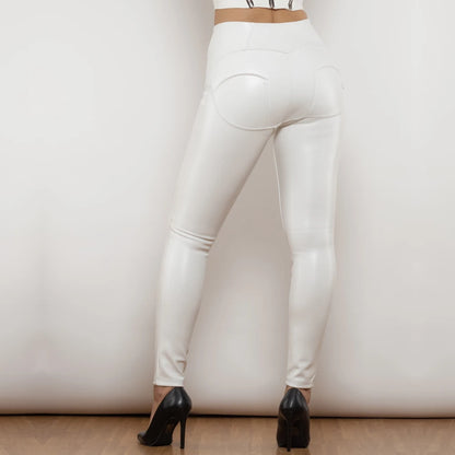 Shascullfites Melody High-Waisted Metallic Leather Leggings Zipper Detail Scrunch Butt Wetlook Pants for Women
