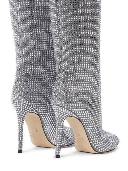 2025Women's New European and American Fashion Show Starry Sky High-heeled Rhinestone Pointed Nightclub Four Seasons Boots