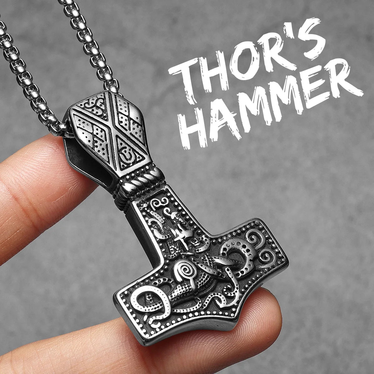Viking Thor's Hammer Double Side Carving Men Necklaces With Pendant Stainless Steel Jewelry Male Women Punk  Accessories Gifts