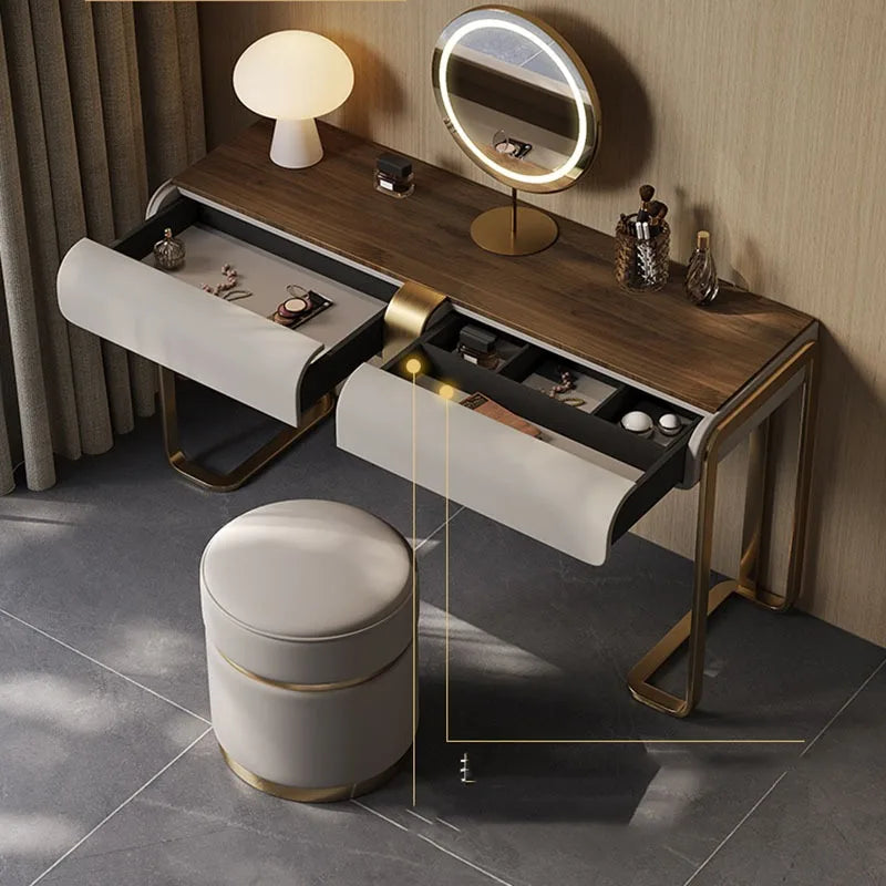 Bedroom Led Light Dressing Table Mirror Luxury Drawer European Dressing Table Girls Makeup Tocador De Maquillaje...