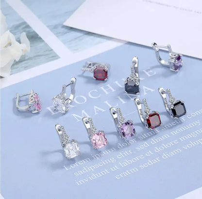 Silver Color Square Zircon Earrings for Women Girl Simple Korean Fashion 925 Silver Needle Ear Buckles Earring Trendy Jewelry
