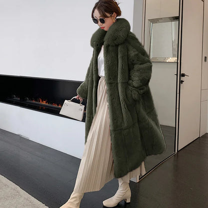 5XL Oversized Autumn Winter Faux Fur Coat Women Loose Long Plush Jackets Thick Warm OverCoat Female  Large Fur Collar Parka 2023