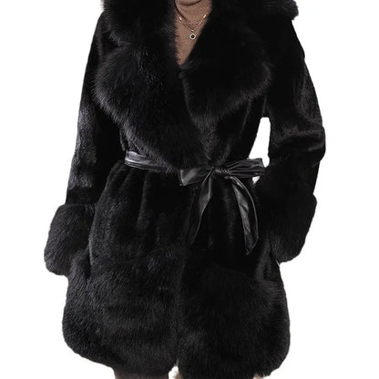 Elegant Simplistic Women's Faux Fur Mink Coat Eco-Friendly Long Sleeve Mid-Length Fashionable Winter Outerwear Coat