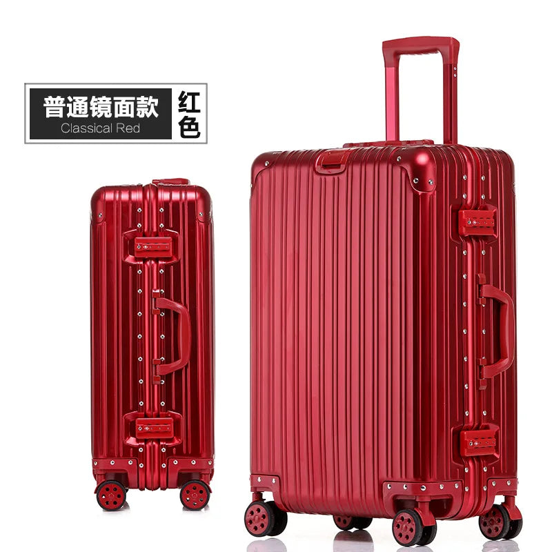 Aluminum Suitcase Metal Luggage 20/22/28/30 Inch Carry-on Travel Bags Trip Cabin Password Trolley Case Travel Wheeled Suitcases