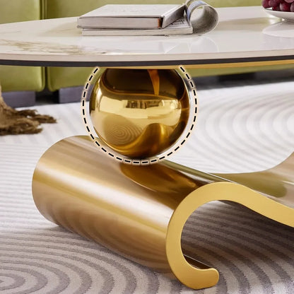 49.2-Inch Modern Oval Faux Marble Coffee Table with Sturdy Gold Metal Base - Luxury Living Room Furniture for Home Decor - Kimlud