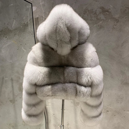 Women's Full Pelt Real Fox Fur Hooded Jackets, Long Sleeve Outwear, Winter Bomber, Female, 902