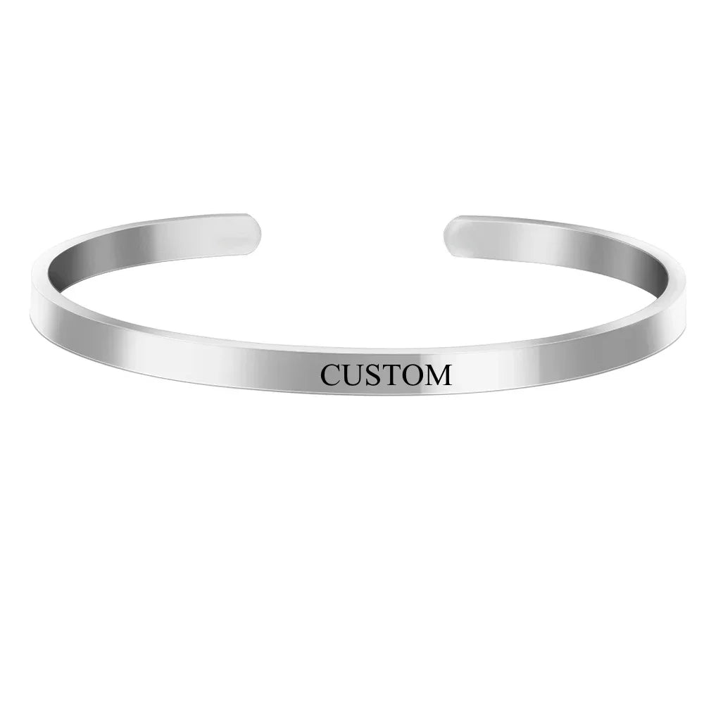 Customized Coordinate Engraved Name Text Heart Hole Cuff Bangle Personalized Bar Necklace Stainless Steel Bracelet Men...
