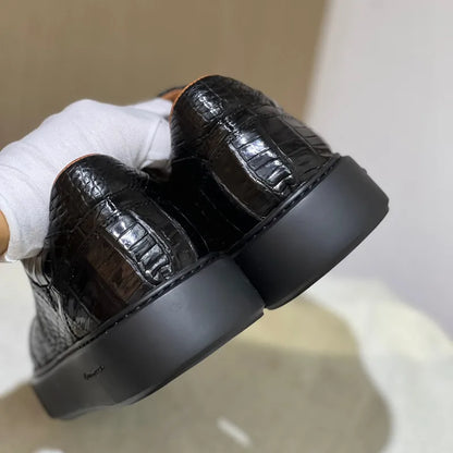 Authentic Crocodile Skin Clear Black Male Casual Platform Board Shoes Genuine Real Alligator Leather Men's Lace-up Walk Sneakers