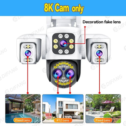 8K 16MP CCTV Wireless WiFi IP Camera Outdoor Four Lens Triple Screen Video Surveillance PTZ Yoosee Onvif  Home Security Camera
