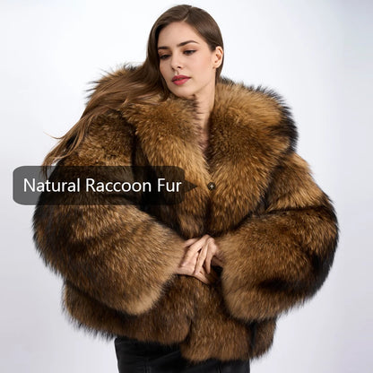 Genuine Raccoon Fur Coat With Hood Women's Winter Jacket Real Full Skin Raccoon Fur Jacket High Quality Natural Fur Jacket
