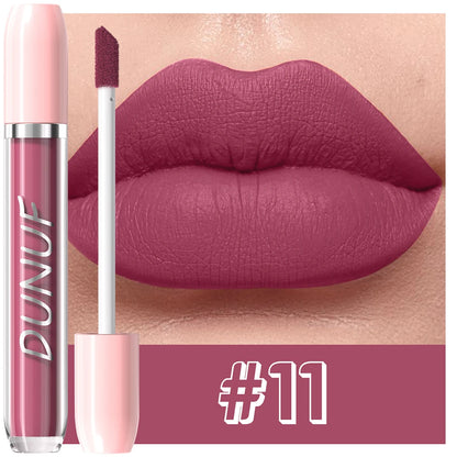 DUNUF 1Pc Matte Lip Gloss Bean Paste Liquid Lipstick Long-Lasting Waterproof Easy To Color Non-Fading Sexy Red Matte Lip Glaze