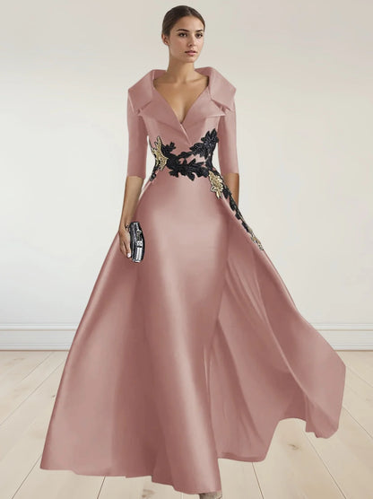A-Line Christmas Vintage Evening Gown Elegant Dress Formal Floor Length 3/4 Length Sleeve with Appliques Beading 2024