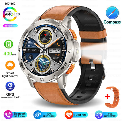 Outdoor Sport Smart Watch Men Compass 400mAh Battery Flashlight Health Monitoring Waterproof Bluetooth Call Smartwatch 2025 New