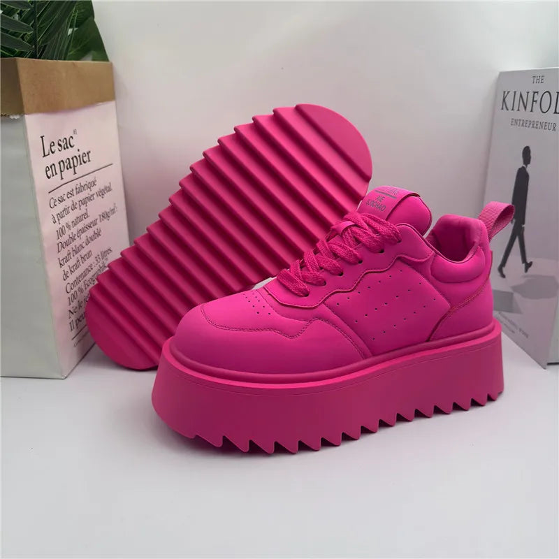 Designer Men's Fluorescent Green All Match Lace Up thick-soled Causal Shoes Male Brand Fashion Flats Moccasins Walking Sneakers