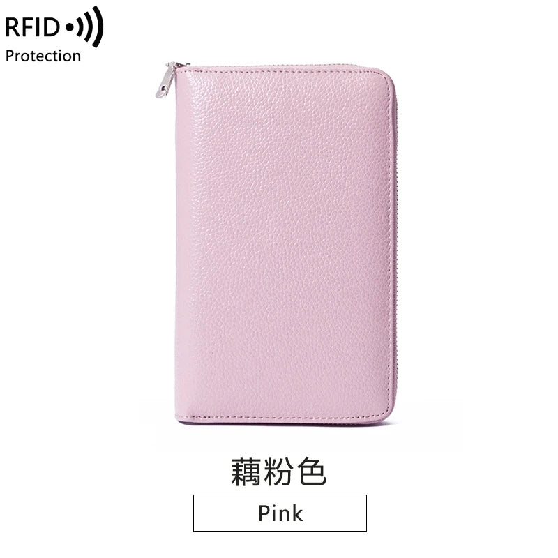 RFID Anti-Theft Cowhide Leather Wallet, Brush Head Layer, Long Passbook Passbook Passbook, Large Capacity Clutch Bag |...