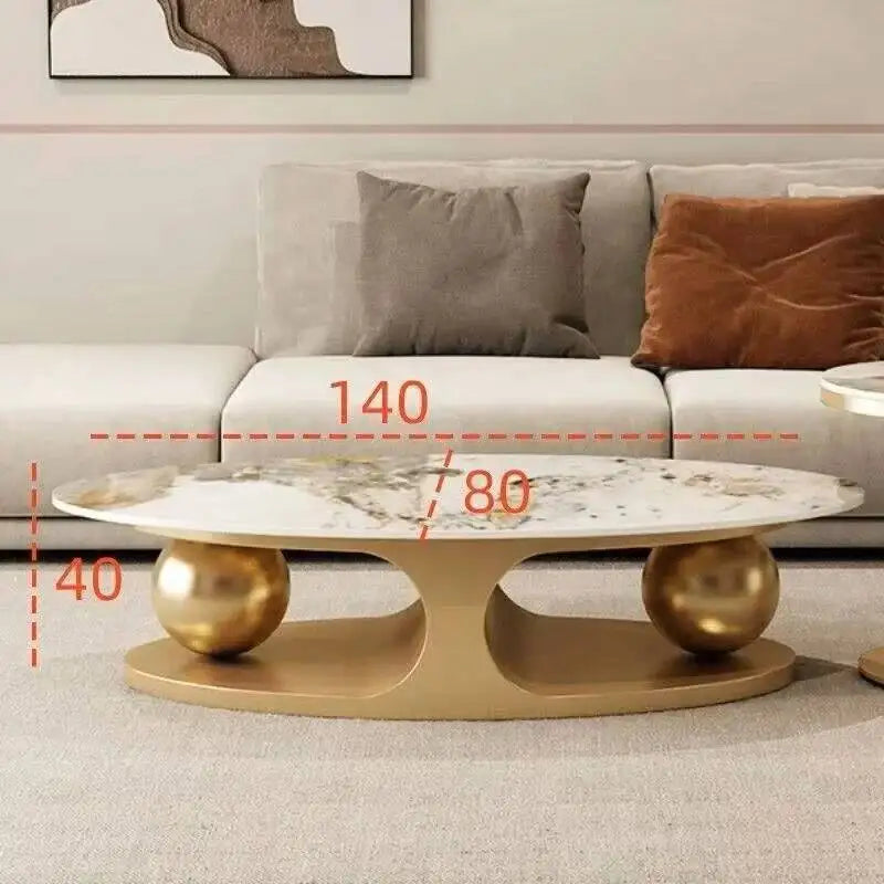 Iron Rock Plate Coffee Tables Nordic Living Room Furniture Home Italian Art Corner Table Light Bright Luxury Oval Side Table Set - Kimlud