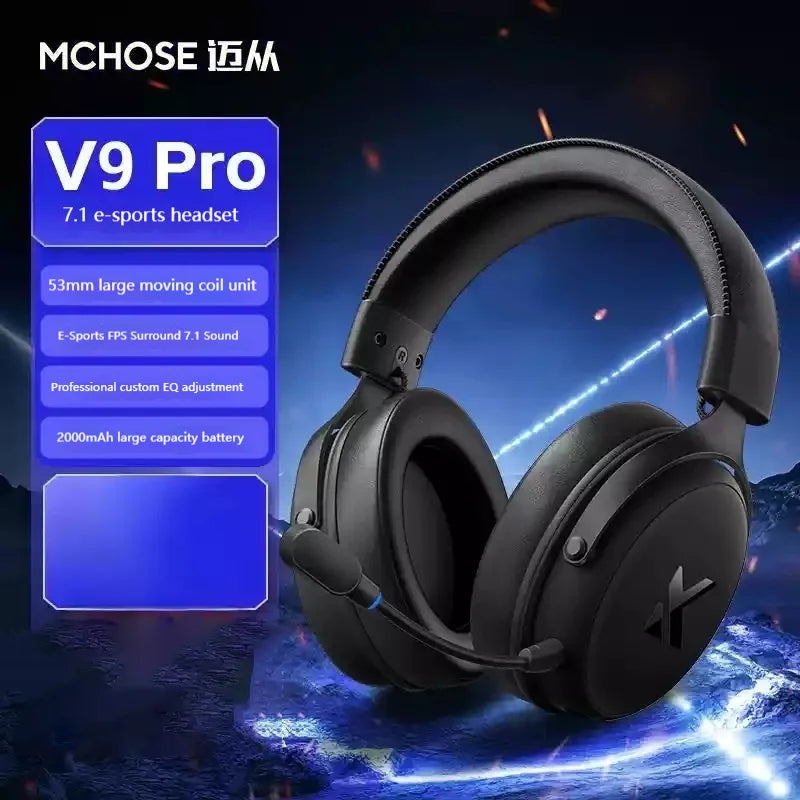 Mchose V9 Pro E-Sports Gaming Headphone Bluetooth Tri-Mode Wireless 7.1 Noise Reduction Moving Coil Low Latency Mic Headphone