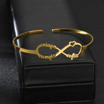 18k Custom Engraved Bracelet Numeral Name Message Bangle Titanium Steel Gold Silver Adjustable Women's Cuff Mother's Day Gift
