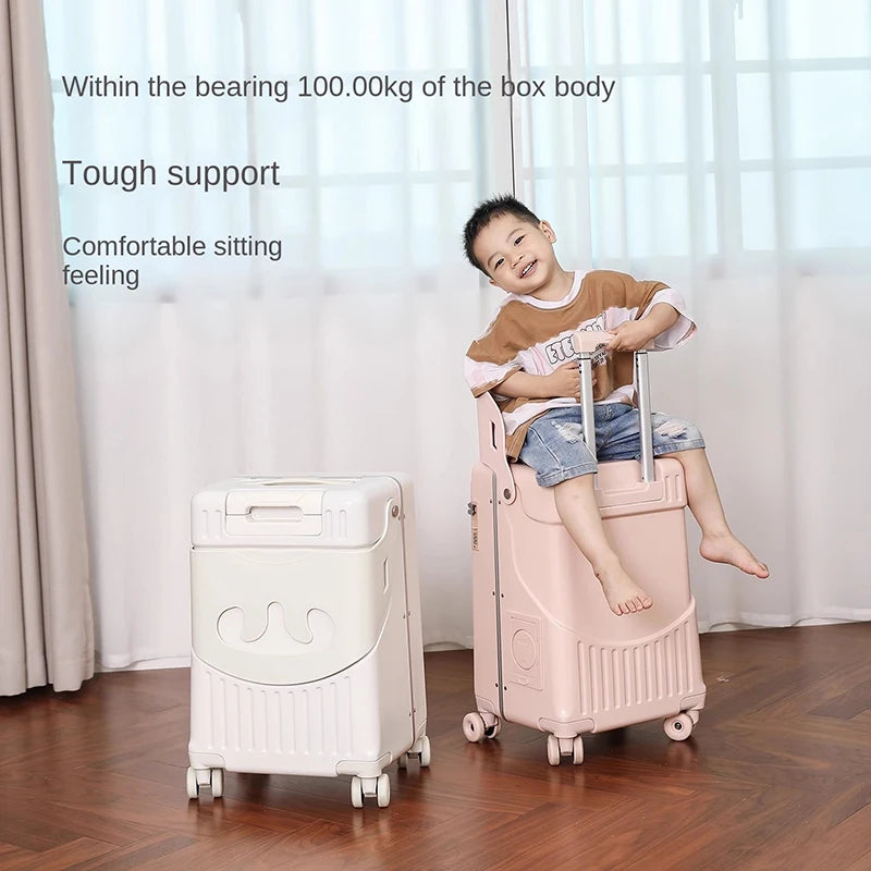 2025 New suitcase for children can Sit 20/22 inch Ride on Luggage Front Opening Sturdy Thickened Travel suitcase with Cup Holder - Kimlud