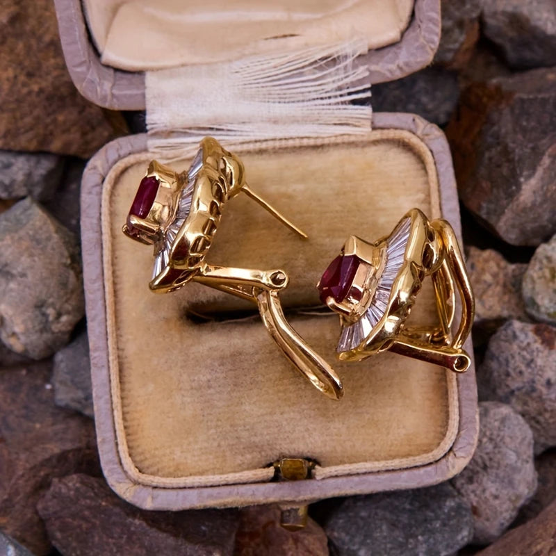 1pair Luxury Women's Earring Red Cubic Zirconia Wedding Anniversary Stud Earring Gift Women's Elegant Accessory Jewelry