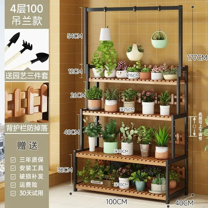 Black Outdoor Plant Shelf Rack Flowers Luxury Universal Square Plant Shelf Rack Tiered Bamboo Bitki Rafları Garden...