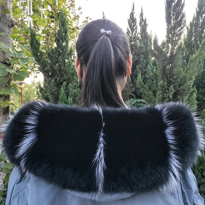 Super Large 100% Real Fox Fur Collar Hood Decor Fur Collar For Down Coat Women Winter Warm Fur Scarf Shawl Luxury