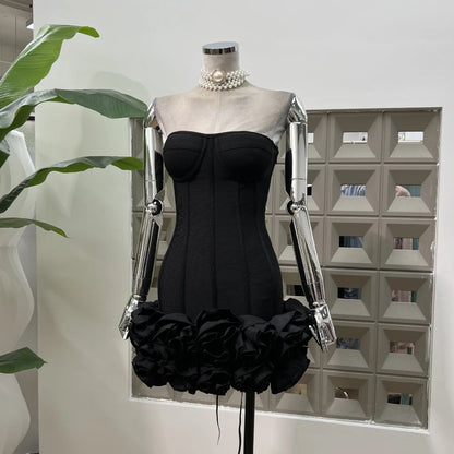 Sexy Strapless Bodycon Dresses for Women 3D Floral Fashion Party Evening Club Bandage Dress Formal Elegant Slim Birthday Gowns