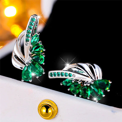 Luxury Female Blue Green Clip Earrings Charm Gold Color Trendy Zircon Stone Wedding Jewelry For Women | Kimlud Luxury Jewelry