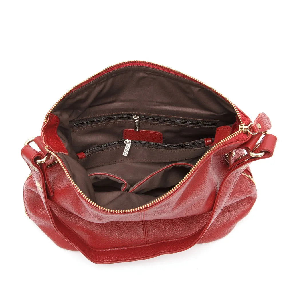 Zency Elegant Women Red Leather Handbag 100% Genuine Leather Lady Hobo Bag Charming Ring Medium Shoulder Bag Bright Yellow Bags - Kimlud