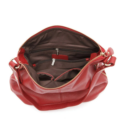 Zency Elegant Women Red Leather Handbag 100% Genuine Leather Lady Hobo Bag Charming Ring Medium Shoulder Bag Bright Yellow Bags - Kimlud