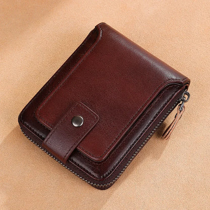 Vintage top layer cowhide anti-theft brush, anti demagnetization 2 large cash slots, buckle zipper wallet, large...