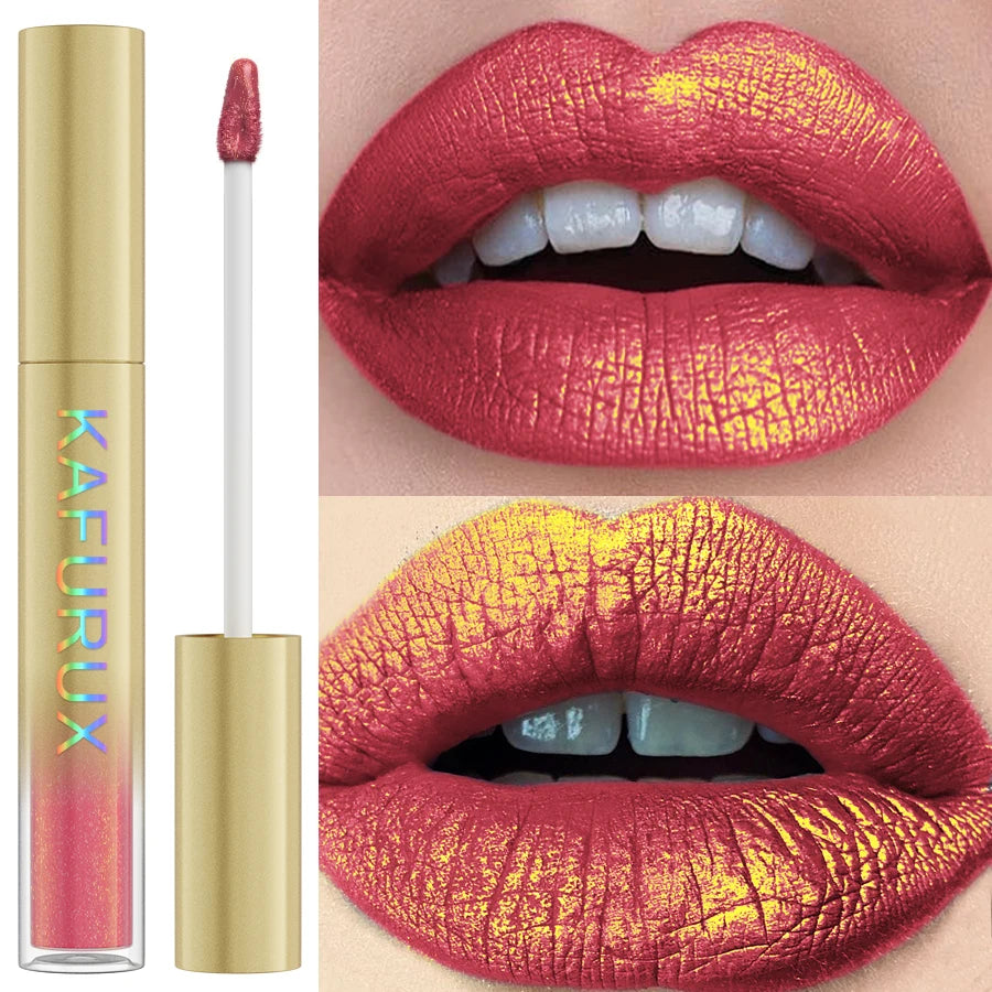 14 Colors Bold Intense Glitter Metallic Lip Gloss Pearlescent Lip Tint,Long Lasting Liquid Lipstick Makeup Gifts for Women Red