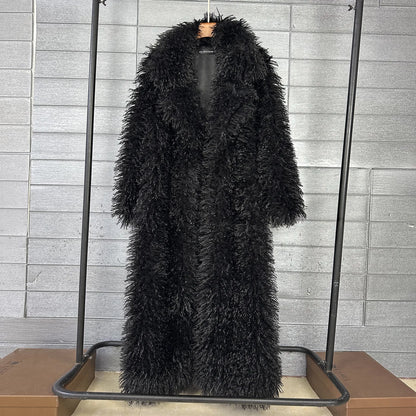 2025 Winter New Colorful Women's Furry Coat Rose Pink Faux Fur Coat Suit Collar Autumn Winter Thick Cardigan Long...