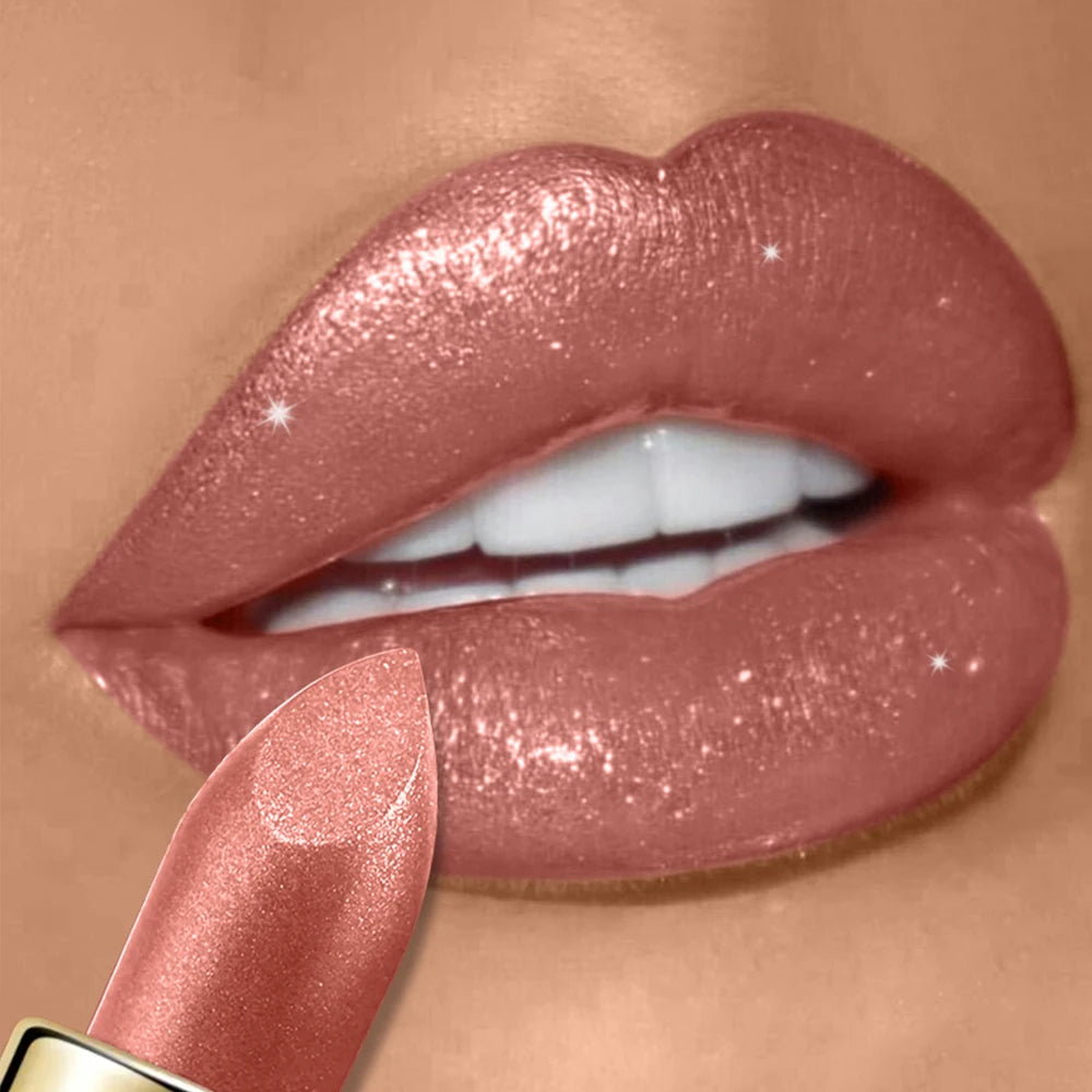 Pearlescent Glitter Lipstick Metallic Waterproof Long Lasting Matte Shimmer Diamond Lipstick Women Sexy Lips Makeup...